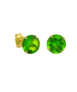 10k Yellow Gold Peridot Green CZ Stud Earrings Cubic Zirconia Round Pron... - £7.73 GBP