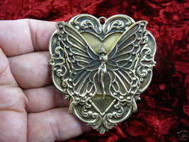 (B-but-353) Butterfly fairy girl pixie heart pin brass pendant love lover - £20.16 GBP