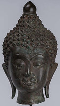 Bouddha - Ancien Thai Style Chiang Saen Montage Bronze Bouddha Tête - 33... - $449.96