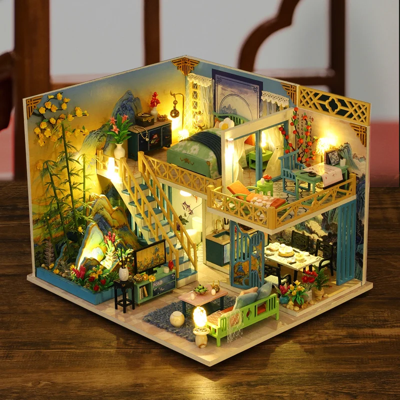 DIY Dollhouse Kit Apartment Loft Wooden Miniature Doll Houses with Furniture LED - £53.01 GBP+