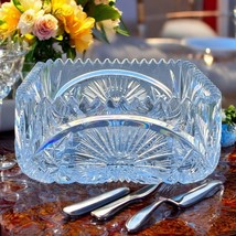 Antique American Brilliant Glass ABG Square Shaped Clear Cut Crystal Bow... - $50.00