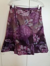 East 5th Ladies Stretch Gored Purple Floral SKIRT-8-COTTON/POLY/SPANDEX-WORN ! - £5.34 GBP