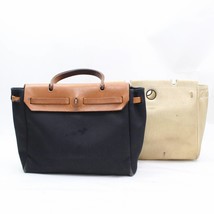 Hermes Womens Paris Black and White Canvas Leather Herbag Purse Handbag ... - $572.22