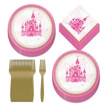 Pink Princess Party Supplies - Little Princess Castle Paper Dessert Plates, Beve - £11.25 GBP+