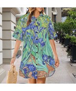 Irises Flower Van Gogh Button Front Shirt Dress (Size XS - 5XL) - €29,95 EUR+