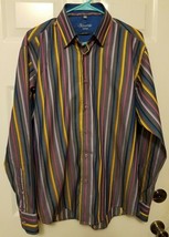 Mens Visconti Uomo 2Ply Mercerized Cotton Multicolor Designer Dress Shirt Size L - £10.87 GBP