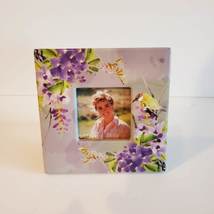 Ceramic Picture Frame, Square for 3 inch photo, Purple Lilac Flowers and Bird image 1