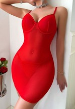 Tempting Open Back Sheer Mesh Underwire Cups Red Chemise With G-String - Small image 4