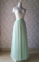 Green Floor Length Tulle Skirt Bridesmaid Plus Size Tulle Maxi Skirt Back-bow image 7