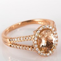 Peach Pink Oval Morganite Natural Diamond Engagement Ring 1.83 Ct 14k Rose Gold - £715.06 GBP
