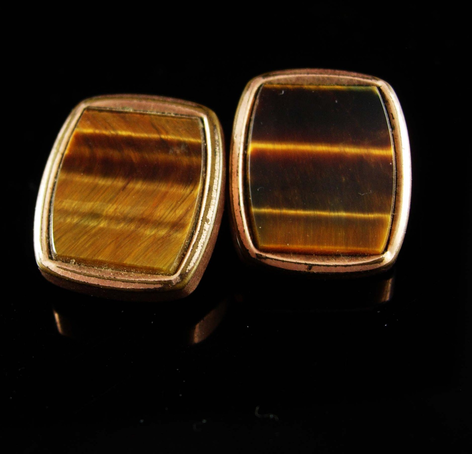 1880s Victorian Tigereye Cufflinks Antique gold rose gold plate Sleeve Accessory - $125.00