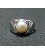 Pearl Ring Men 9 mm Round pearl Band Mens pearl ring mens Silver Heavy ring - £45.65 GBP+