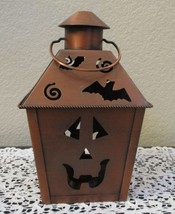 Copper Halloween Tealight Lantern Pumpkin &amp; Bats 9&quot; Tall - £14.87 GBP