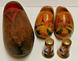 Vintage Dutch Hand Painted Wooden Shoes/Clogs Holland Salt / Pepper Shakers - £22.00 GBP