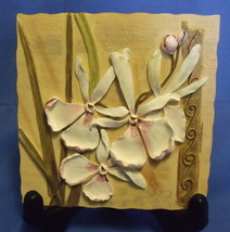 Small Cream Wall Plaque with White Flowers Size 5 1/2 X 5 1/2 - $5.95