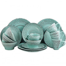 Elama Malibu Waves 16-Piece Dinnerware Set in Turquoise - £67.17 GBP