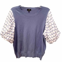 Ontwelfth Blue White Polka Dot  Puff Sleeve Sweater Top Large - £25.74 GBP