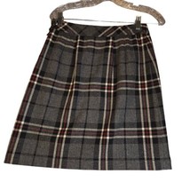 Eddie Bauer Womens Skirt 2 Grey Black Red Plaid Wool Mini Preppy Side Zip School - £11.46 GBP