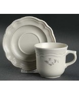 Vintage Pfaltzgraff Stoneware Heirloom Pattern Flat Cup &amp; Saucer - 2 Sets - $13.95