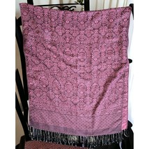 Pink Floral Tapestry Scarf Wrap Shawl Black Fringe Vintage 72&quot; Long - $13.95