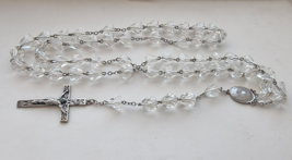 VINTAGE LARGE 925 STERLING SILVER CATHOLIC ROSARY CLEAR QUARTZ FACETED B... - £47.44 GBP