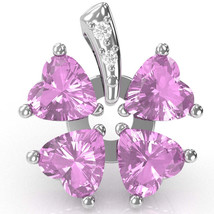 4 Leaf Clover Lab-Created Pink Sapphire Diamond Pendant In 14k White Gold - £360.02 GBP