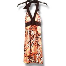 Speechless Juniors Size 7 Orange Pink Garden Floral Sleeveless Halterneck Dress - £18.19 GBP