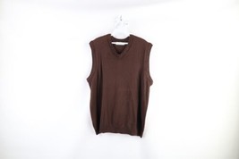 Vintage 90s Streetwear Mens Size Large Blank Knit V-Neck Sweater Vest Brown - £39.52 GBP