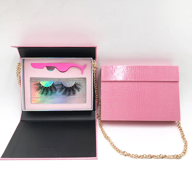 Hes book with 3d eyelashes wholesale custom logo dramatic holographic chain bag package thumb200