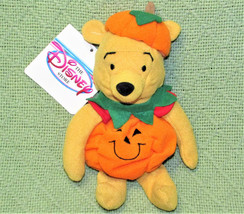 Pumpkin Winnie The Pooh B EAN Bag + Tag Halloween Stuffed Animal 8&quot; Disney Store - £7.43 GBP