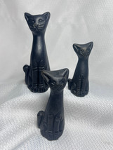 VTG MCM Black Clay Long Neck Tall Cat Lot Of 3 Shelf Sitter Figurines St... - $29.95