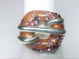 Sterling RING with PINK &amp; PURPLE SWAROVSKI Crystals in an ENAMELED Setti... - £43.96 GBP