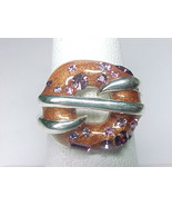 Sterling RING with PINK &amp; PURPLE SWAROVSKI Crystals in an ENAMELED Setti... - £43.90 GBP