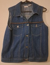 VINTAGE Cherokee Denim Vest Womens Large Blue Button Up 100% Cotton - £15.10 GBP