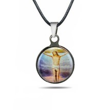 Crucifixion Of Christ Necklace Stainless Steel Color Catholic Saint Jesus Cross - £6.35 GBP