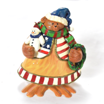 Bear Wreath Snowman Figurine Decor 11&quot; Patriotic Christmas Metal America... - $26.72