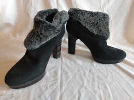 UGG Black Suede Shearling Ankle Heel Boots Size 8  sheepskin ankle - £52.40 GBP
