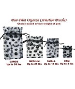 Paw Print Organza Pet Cremation Pouches - Various Sizes - Dog Cat Any Pet - $4.95