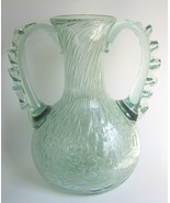 Art Glass Vase With Bubbles and Decorative Handles Sea Green Color 8 to ... - £102.21 GBP