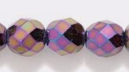 8mm Czech Fire Polish, Metallic Purple Iris Glass Beads, 25 round facet - £1.40 GBP