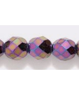 8mm Czech Fire Polish, Metallic Purple Iris Glass Beads, 25 round facet - $1.75