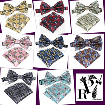 New Plaid checkers Men&#39;s Design Bow tie and Pocket Square Hankie Sets We... - $11.86