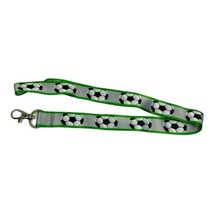 Green Soccer Lanyard Ball Print 3/4 inch wide Lobster hook style 19 inches - £7.77 GBP