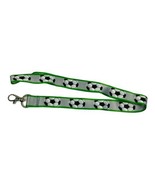 Green Soccer Lanyard Ball Print 3/4 inch wide Lobster hook style 19 inches - £7.77 GBP