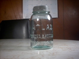 Vtg Atlas Strong Shoulder Mason Cornflower Blue/Blue Qt Mason Jar #4 w/Z... - £19.93 GBP