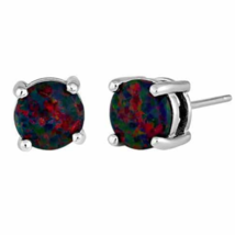 Australian Round Rainbow Opal Stone Stud Earrings Solid 925 Sterling Silver - £12.93 GBP