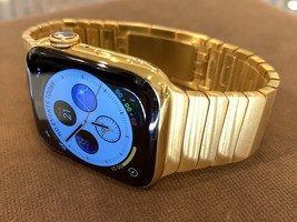 24K Gold Plated 45MM Apple Watch Series 7 Stainless Steel Link Gps Lte O2 Custom - £819.26 GBP