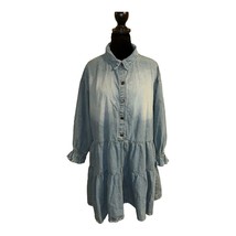 Veveret Distressed Denim Shirt Dress Sz Large Button Front Ruffle Cuff S... - £10.52 GBP