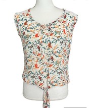 Eyeshadow Top Bird Print Colorful Sleeveless Blouse Tie Front Lace Detai... - £10.14 GBP