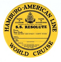 Hamburg American Lines Sticker SS Resolute 1930&#39;s World Cruise - £16.28 GBP